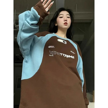 HOUZHOU Vintage Y2k суичър Streetwear Дамски извънгабаритни естетични пуловер в корейски стил Хипи дизайнерски качулки Kpop Fashion