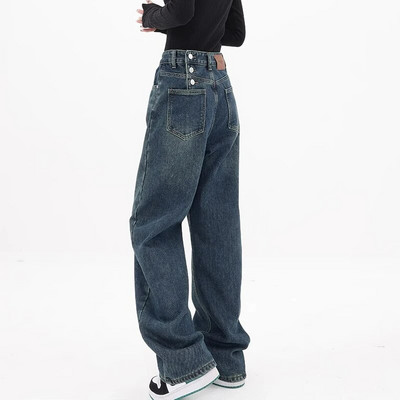 Modré džínsové nohavice Baggy Jeans Dámske džínsy s vysokým pásom, nepravidelné džínsy, módne High Street gombíkové široké džínsy, voľné nohavice Y2K