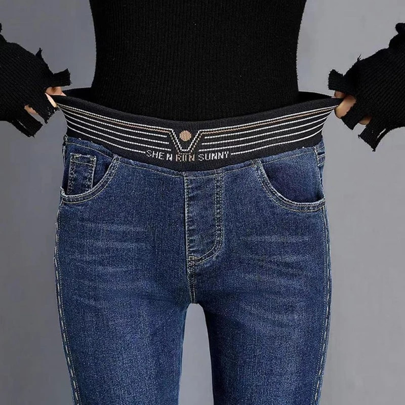 Dámske vintage džínsy s pruhmi, veľké elastické nohavice s vysokým pásom, ležérne džínsové nohavice so zvonovým spodným dielom