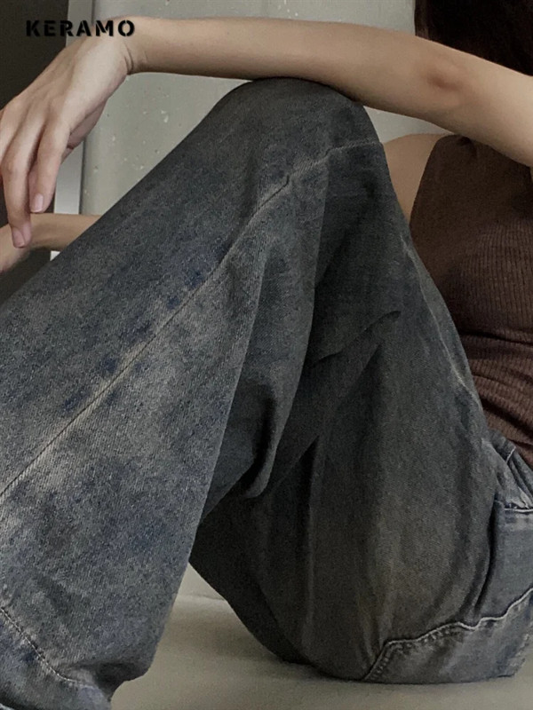 Dámske streetwear džínsy s vysokým pásom v americkom retro štýle, široké nohavice, vrecovité džínsy Y2K