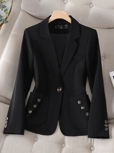 Blazer cu mâneci lungi de birou pentru femei, negru, albastru, alb, pentru femei, îmbrăcăminte de lucru, jachetă formală subțire, pentru toamnă iarnă