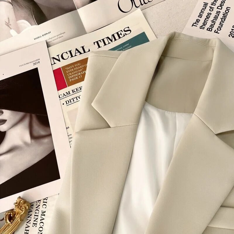 Dámske saká, klasické, jednofarebné, univerzálne, kancelárske, retro, útulné, elegantné, trendy, saká v kórejskom štýle, jeseň/zima, základný dizajn, jednoduché