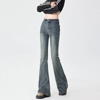 Flare Jeans Γυναικεία Skinny Ψηλόμεση Αισθητική Y2k Ρούχα Τζιν παντελόνι Vintage Washed Retro σφουγγάρισμα Κορεατικής μόδας Street New