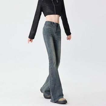 Flare Jeans Γυναικεία Skinny Ψηλόμεση Αισθητική Y2k Ρούχα Τζιν παντελόνι Vintage Washed Retro σφουγγάρισμα Κορεατικής μόδας Street New