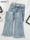 Moda coreeană cu ciucuri blugi subțiri evazați femei Streetwear ocazional talie înaltă pantaloni skinny din denim pantaloni drepți stretch vintage 2024