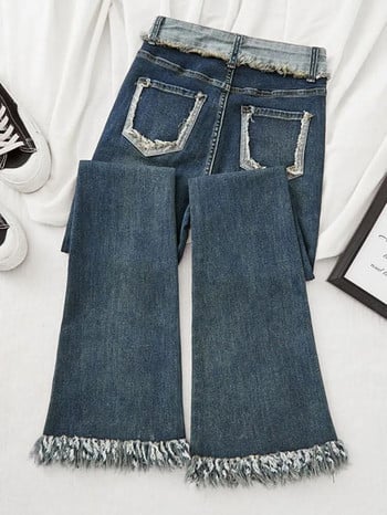 Κορεάτικη μόδα Tassel Slim Flare τζιν Γυναικεία ρούχα casual ψηλόμεσο στενό τζιν παντελόνι Vintage Stretch ίσιο παντελόνι 2024