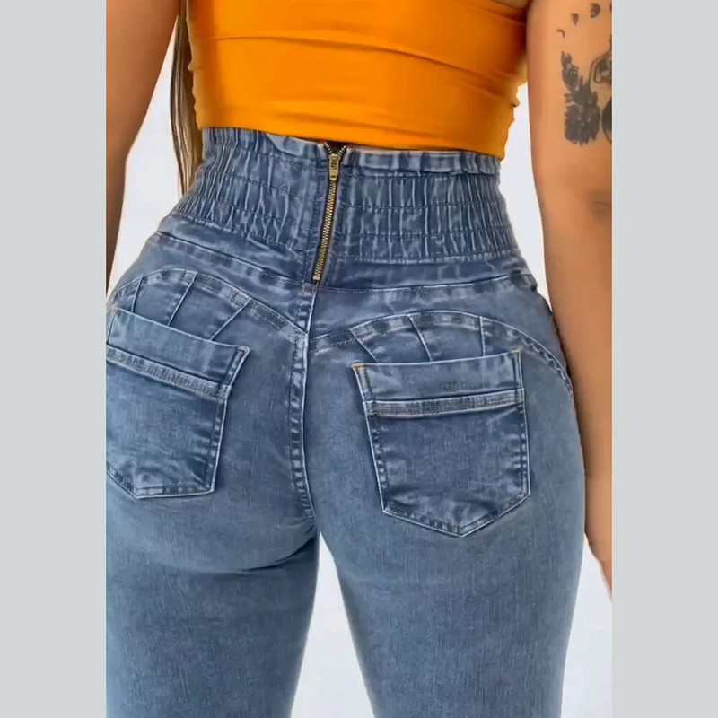 Dámske zimné džínsy s vysokým pásom, úzke nohavice, elastické džínsy s pásom, ležérne oblečenie, džínsy pre ženy, módne nohavice, streetwear