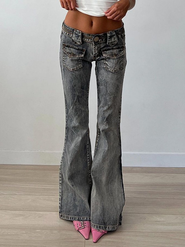Rockmore Vintage Spălați Flare Jeans Pantaloni Talie joasă Femei Streetwear Y2K Slim Fit Pantaloni Boot Cut Pantaloni Grunge Denim Pantalone