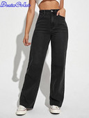 DenimColab 2024 Pantaloni drepți cu talie înaltă pentru femeie Blugi prietenos largi Femei 100% bumbac Pantaloni negri ocazional Mom Jeans