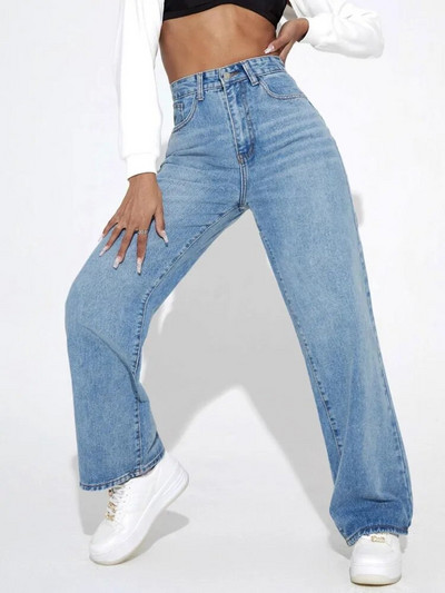 DenimColab 2024 Pantaloni drepți cu talie înaltă pentru femeie Blugi prietenos largi Femei 100% bumbac Pantaloni negri ocazional Mom Jeans