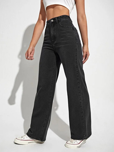 DenimColab 2024 Pantaloni drepți cu talie înaltă pentru femeie Blugi prietenos largi Femei 100% bumbac Pantaloni negri ocazional Mom Jeans