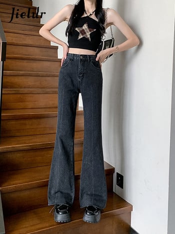 Jielur Vintage Wide Leg Jeans Γυναικεία Ανοιξιάτικη Μόδα Loose Slim Flare τζιν για γυναίκες Καθαρό χρώμα High Street Lady Παντελόνι S-XL