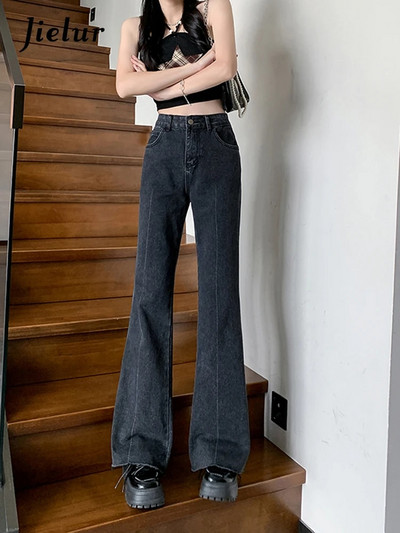 Jielur Vintage Wide Leg Jeans Γυναικεία Ανοιξιάτικη Μόδα Loose Slim Flare τζιν για γυναίκες Καθαρό χρώμα High Street Lady Παντελόνι S-XL