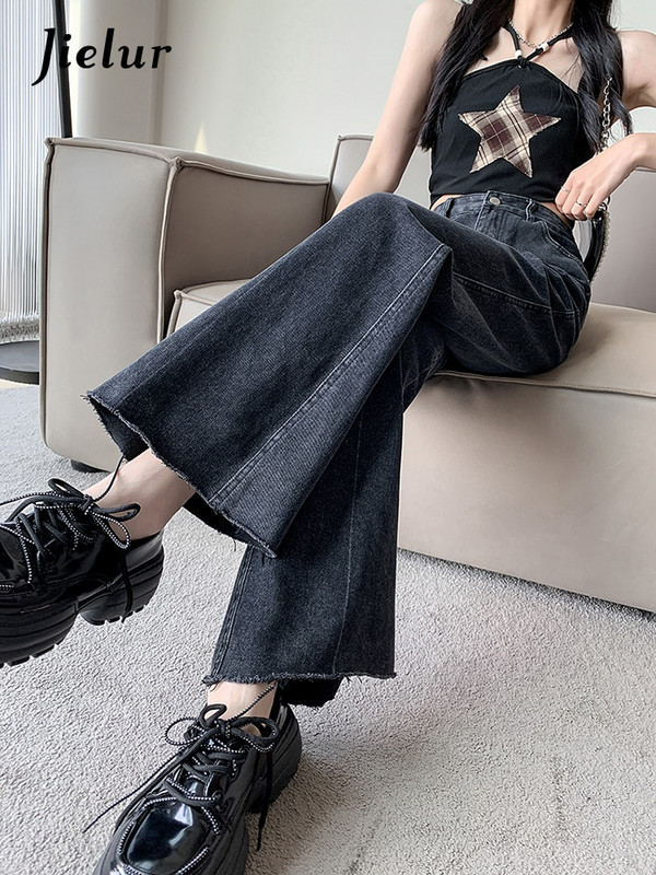 Jielur Blugi vintage cu picioare largi Femei Moda de primăvară Blugi largi subțiri evazați pentru femei Pantaloni de damă de culoare pură S-XL