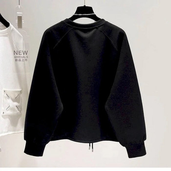 Дизайнерски пуловери с джоб Дамски топове с къси подгъви и шнурове Пролет Есен Тенденция пуловер Корейски стил Моден свободен суичър Дамски