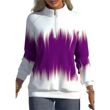 Дамски пуловер с полувисока яка с модерен градиентен цвят с цип и дълги ръкави за есента и зимата на 2023 г.