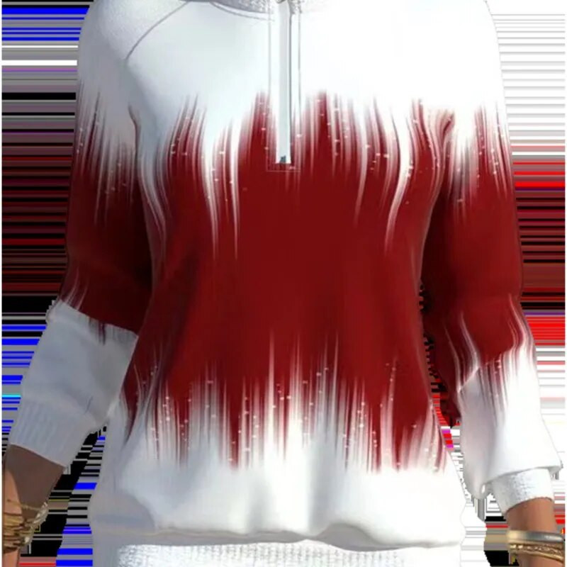 Dámsky sveter s dlhým rukávom a golierom s prechodovou farbou, zipsom a polovičným vysokým golierom, jeseň a zima 2023