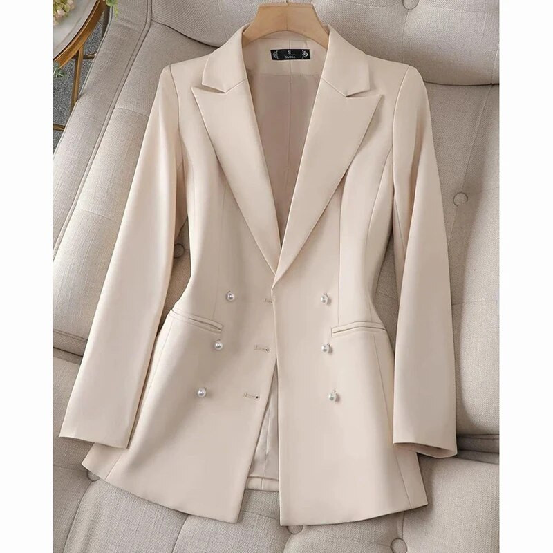 Čierne dvojradové dámske sako, kancelárske, obchodné, dámske sako, 2023, jeseň/zima, nové dámske ležérne sako, vrchné oblečenie