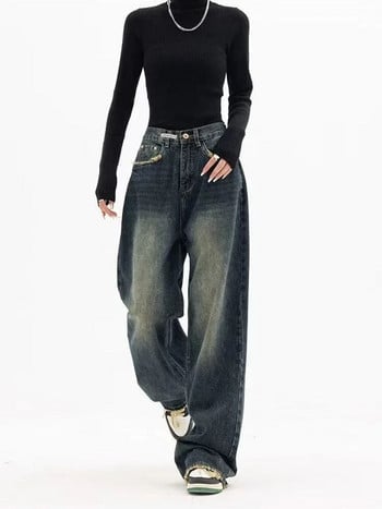 Y2K Vintage φαρδύ πόδι ψηλόμεσο Straight style Street Blue Jeans Παντελόνι Κορεατικής μόδας Γυναικείο φαρδύ τζιν παντελόνι Γυναικεία ρούχα