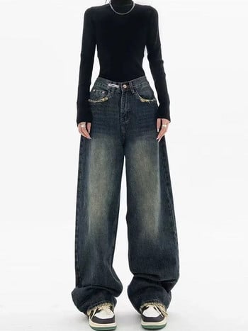 Y2K Vintage φαρδύ πόδι ψηλόμεσο Straight style Street Blue Jeans Παντελόνι Κορεατικής μόδας Γυναικείο φαρδύ τζιν παντελόνι Γυναικεία ρούχα