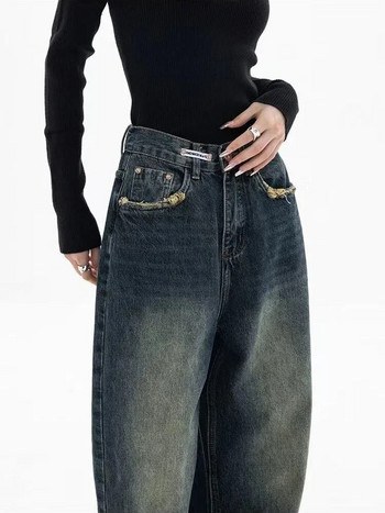 Y2K Vintage φαρδύ πόδι ψηλόμεσο Straight style Street Blue Jeans Παντελόνι Κορεατικής μόδας Γυναικείο φαρδύ τζιν παντελόνι Γυναικεία ρούχα