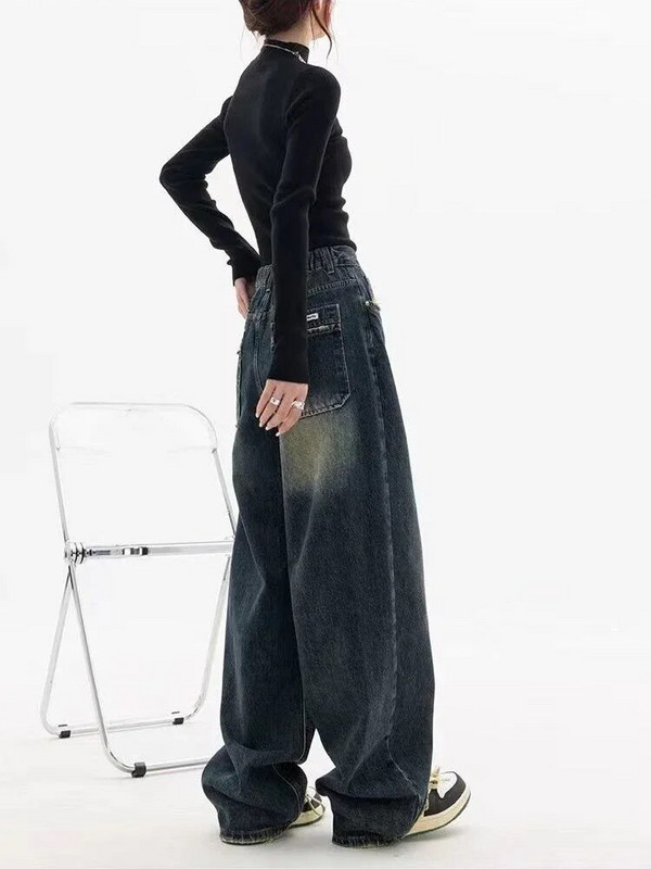 Y2K Vintage cu picior lat cu talie înaltă, drepte, stil de stradă, pantaloni blugi, pantaloni largi din denim, la moda coreeană, haine pentru femei