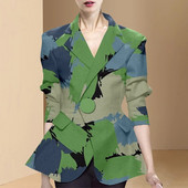 Jarné sako pre ženy s kvetinovou potlačou a dlhým rukávom, úzkym pásom a jedným gombíkom, vintage elegantné sako, kancelárske oblečenie