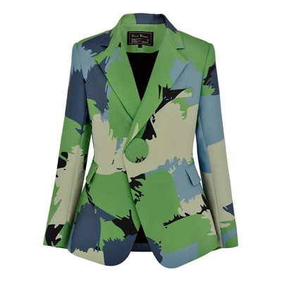 Jarné sako pre ženy s kvetinovou potlačou a dlhým rukávom, úzkym pásom a jedným gombíkom, vintage elegantné sako, kancelárske oblečenie