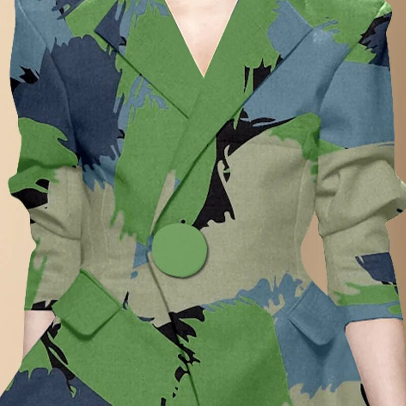 Jarné sako pre ženy s kvetinovou potlačou a dlhým rukávom, úzkym pásom a jedným gombíkom, vintage elegantné sako, kancelárske oblečenie