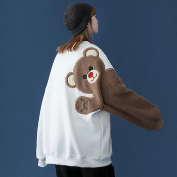Harajuku Kawaii Hoodies Γυναικεία αρκουδάκια Κέντημα Fleece Φούτερ με μανίκια σταγόνας-ώμους Bestie Friends ασορτί πουλόβερ μπλούζες