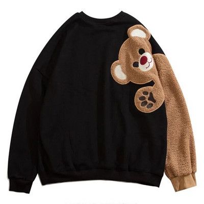 Hanorace Harajuku Kawaii pentru femei, broderie cu urs, fleece, cu mâneci cu umăr căzut, hanorace, pentru prieteni, pulovere asortate