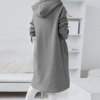 2023 Φθινοπωρινό casual γυναικεία μακριά φούτερ με κουκούλα Παλτό με φερμουάρ Εξωτερικά ρούχα Σακάκι με κουκούλα Χειμερινές τσέπες έξω από γυναικεία ζεστά μπλουζάκια