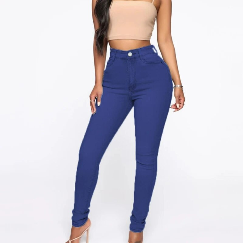 Dámske džínsy s vysokým pásom a výstužou bokov v broskyňovej farbe