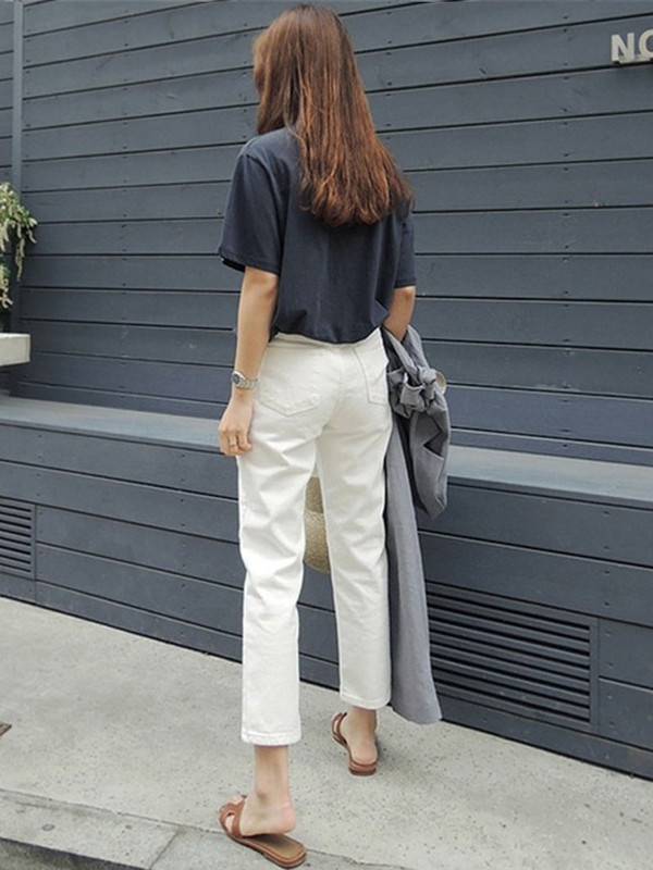 Dámske džínsy s potlačou Y2K, biele, estetické, boyfriend, pre ženy, kórejská móda, džínsy po členky