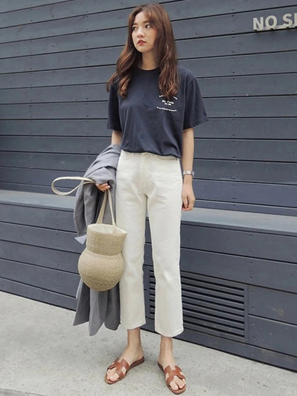 Dámske džínsy s potlačou Y2K, biele, estetické, boyfriend, pre ženy, kórejská móda, džínsy po členky