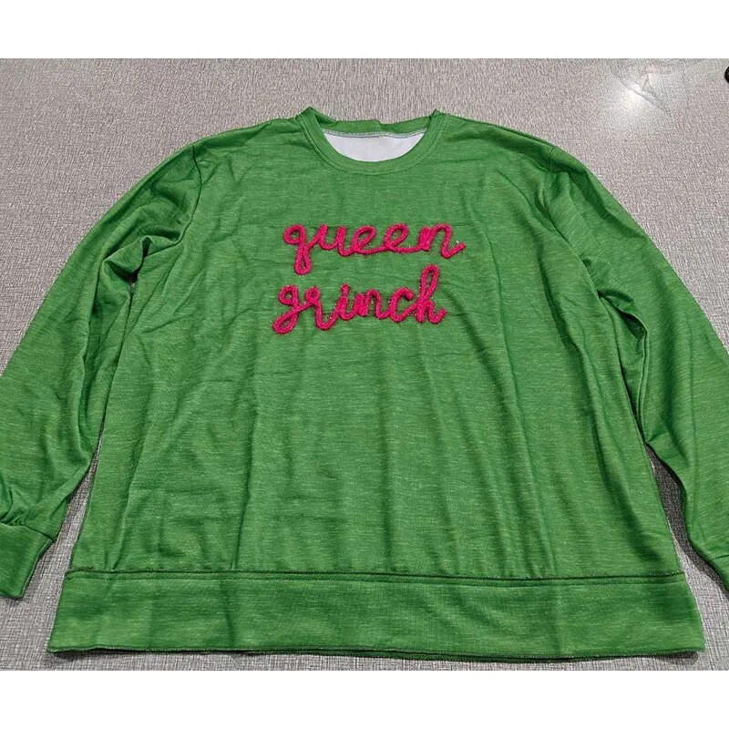 Klasická mikina s vyšívanou niťou, vianočná mikina s potlačou písmen, ležérna mikina s dlhým rukávom a okrúhlym výstrihom