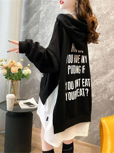 Μαύρο γράμμα εκτύπωσης Hoodie Harajuk Γυναικείο μπλουζάκι μπλουζάκι Κορίτσι Ulzzang Loose Leisure Chic High Street Gothic Φούτερ Femme