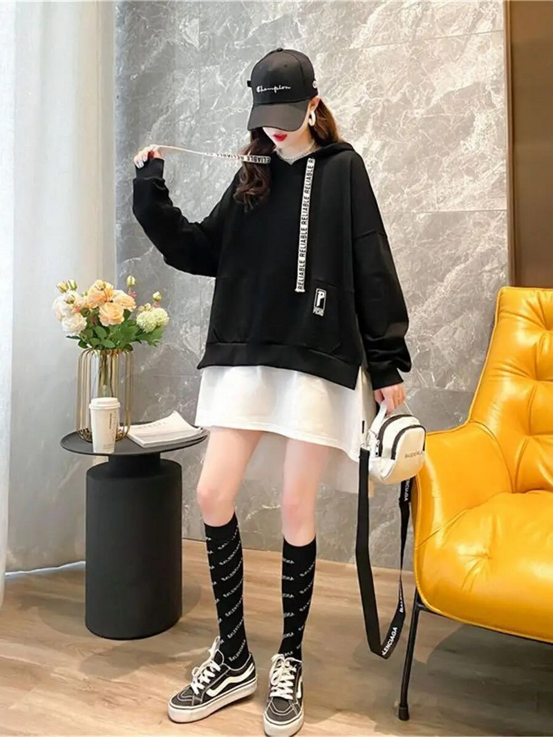 Μαύρο γράμμα εκτύπωσης Hoodie Harajuk Γυναικείο μπλουζάκι μπλουζάκι Κορίτσι Ulzzang Loose Leisure Chic High Street Gothic Φούτερ Femme