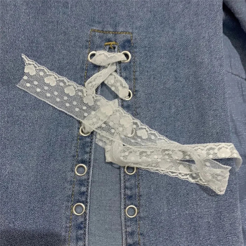 Dámske džínsy s vysokým pásom a čipkou, čierne, modré, skinny, elastické, džínsy, Harajuku, strih, streetwear