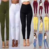 Pantaloni tip creion pentru femei, subțiri, cu talie înaltă, blugi strânși, de culoarea bomboanelor, lungime întreagă, skinny, alb, negru, albastru, galben, blugi, de culoare solidă