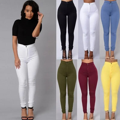 Pantaloni tip creion pentru femei, subțiri, cu talie înaltă, blugi strânși, de culoarea bomboanelor, lungime întreagă, skinny, alb, negru, albastru, galben, blugi, de culoare solidă