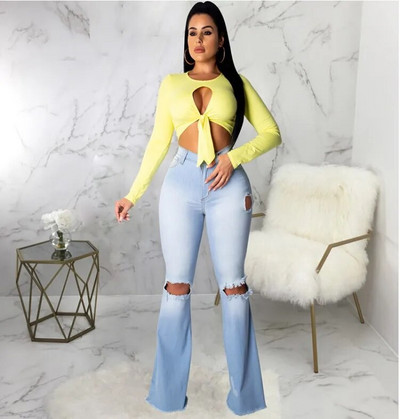 Blugi Mom Denim Flare Spalat albastru pentru femei Iarna Primavara Pantaloni skinny cu dungi laterale cu talie inalta Y2K