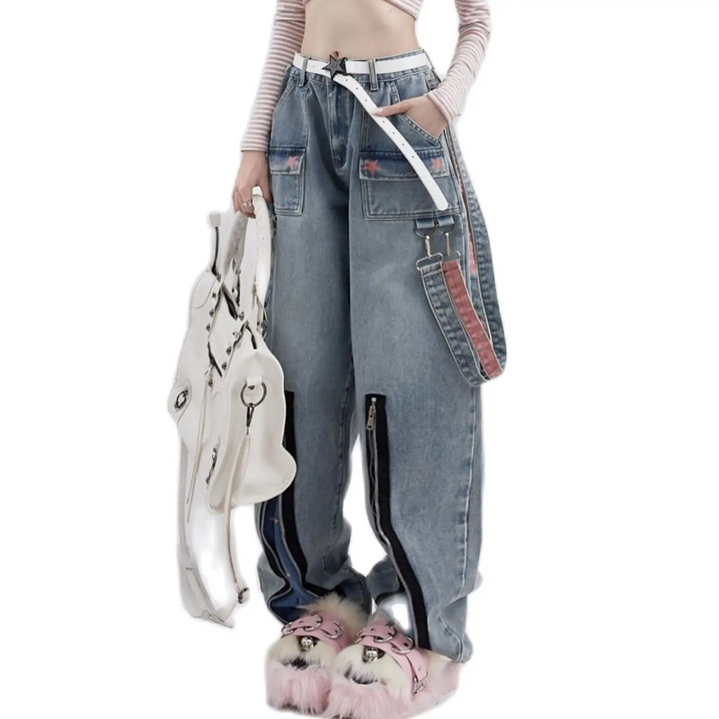 Dámske rifle American High Street Work Jeans, jarné a jesenné, nové, s hviezdnou potlačou, voľné a úzke, rovné nohavice so širokými nohavicami