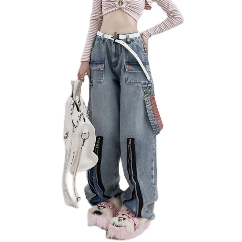 Dámske rifle American High Street Work Jeans, jarné a jesenné, nové, s hviezdnou potlačou, voľné a úzke, rovné nohavice so širokými nohavicami