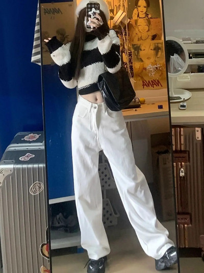 Dámske čierne džínsy s bavlneným vzorom, nadrozmerné, Harajuku, dámske vintage rovné džínsy, vrecovité nohavice