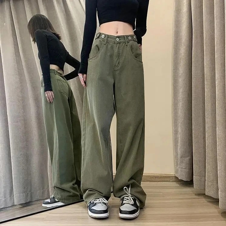 Dámske čierne džínsy s bavlneným vzorom, nadrozmerné, Harajuku, dámske vintage rovné džínsy, vrecovité nohavice