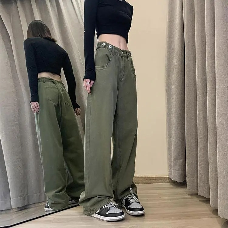 Dámske čierne džínsy s bavlneným vzorom, nadrozmerné, Harajuku, dámske vintage rovné džínsy, vrecovité nohavice