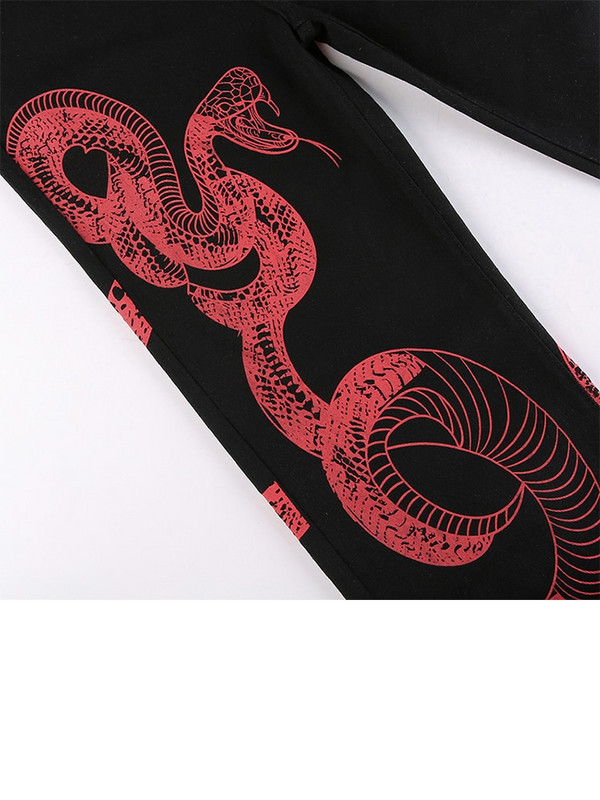 IAMSURE kinietiško stiliaus gyvatės marginti džinsai Laisvalaikio gatvių apranga Laisvos moteriškos kelnės aukštu liemeniu Madingos džinsinės plačios kelnės