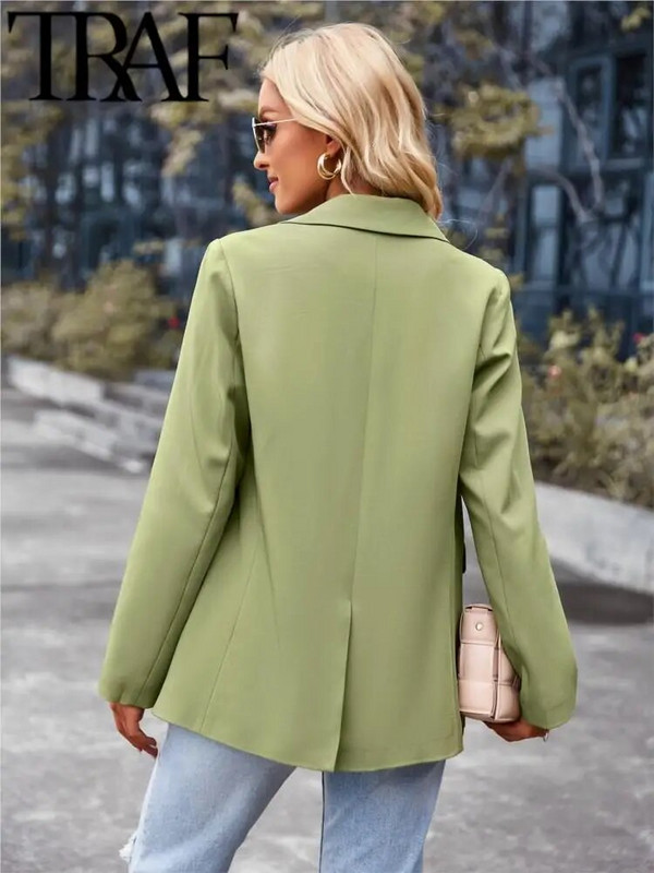 TRAF Elegantné kancelárske sako s jedným gombíkom, dámske dlhé rukávy, voľné sako, formálny kabát, dámsky top, jeseň 2023