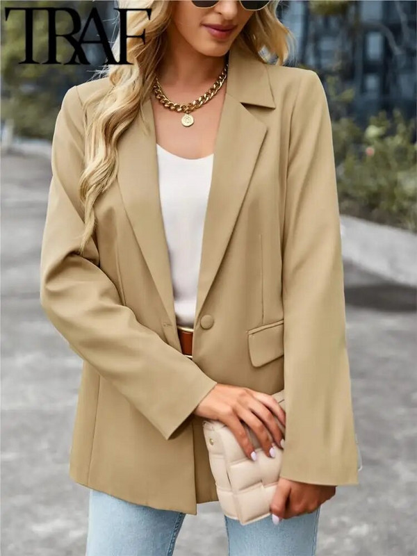 TRAF Elegantné kancelárske sako s jedným gombíkom, dámske dlhé rukávy, voľné sako, formálny kabát, dámsky top, jeseň 2023
